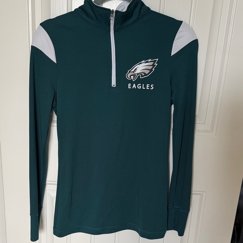 Philadelphia Eagles NFL TEAM APPAREL Green and White Quarter-Zip Pullover